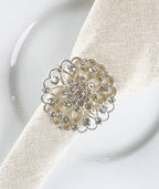 Fennco Styles Rhinestone Crystal Flower Napkin Rings Wedding Holiday Table Decoration - Set of 4 - Che Cose Belle
