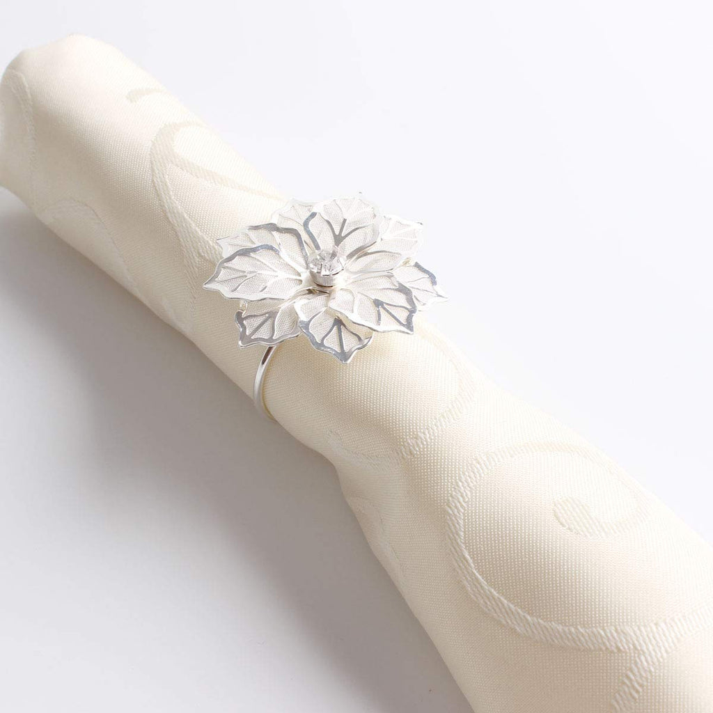 Fennco Styles Rhinestone Crystal Flower Napkin Rings Wedding Holiday Table Decoration - Set of 4 - Che Cose Belle