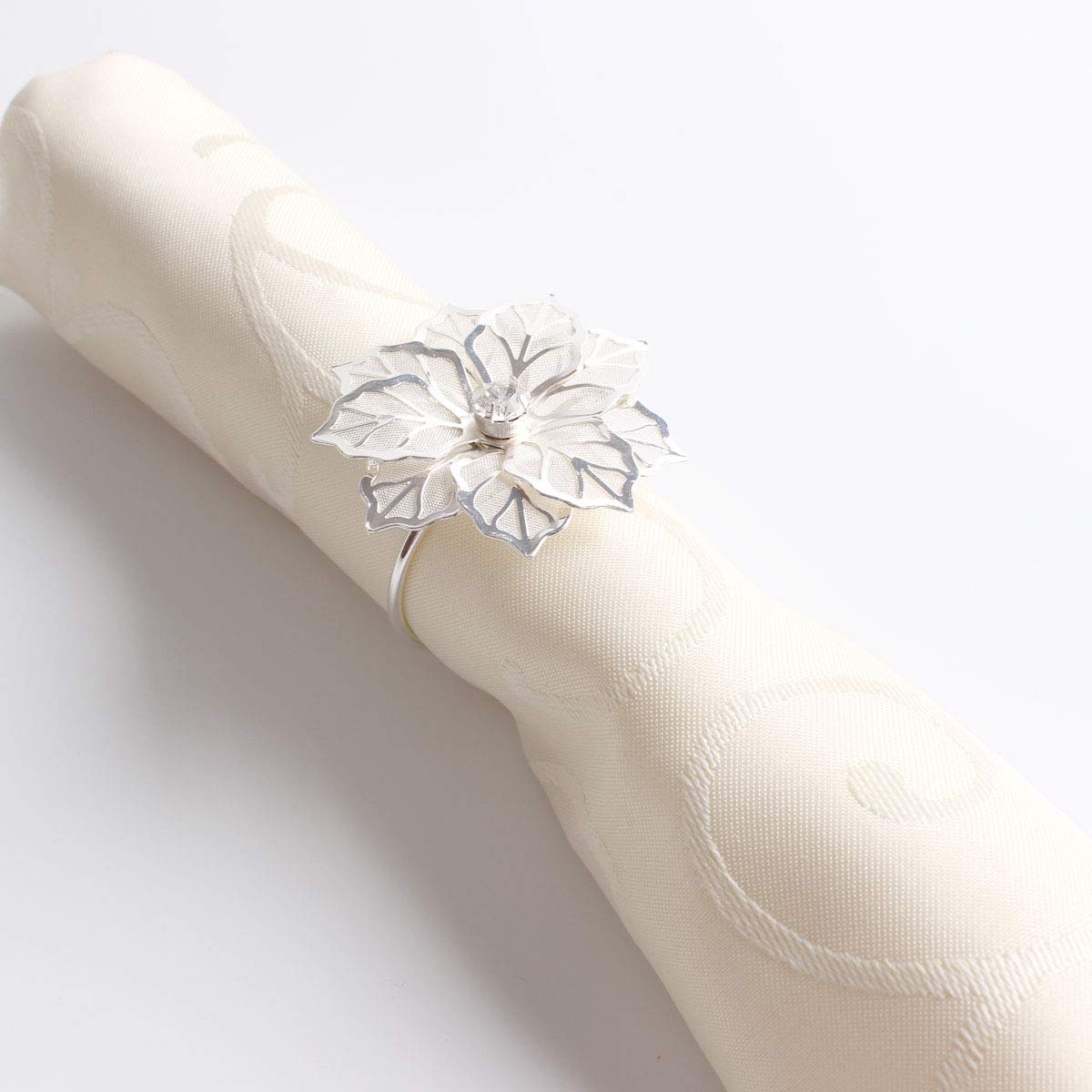 Fennco Styles Rhinestone Crystal Flower Napkin Rings Wedding Holiday Table Decoration - Set of 4 - Che Cose Belle
