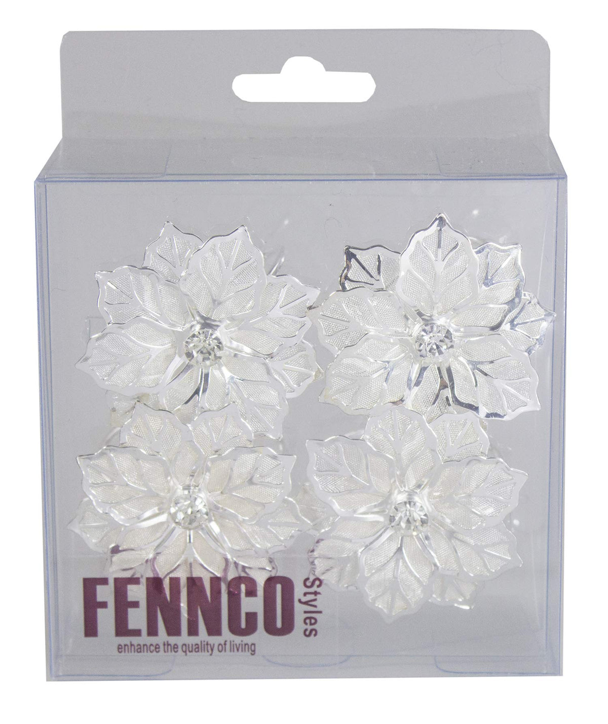Fennco Styles Rhinestone Crystal Flower Napkin Rings Wedding Holiday Table Decoration - Set of 4 - Che Cose Belle