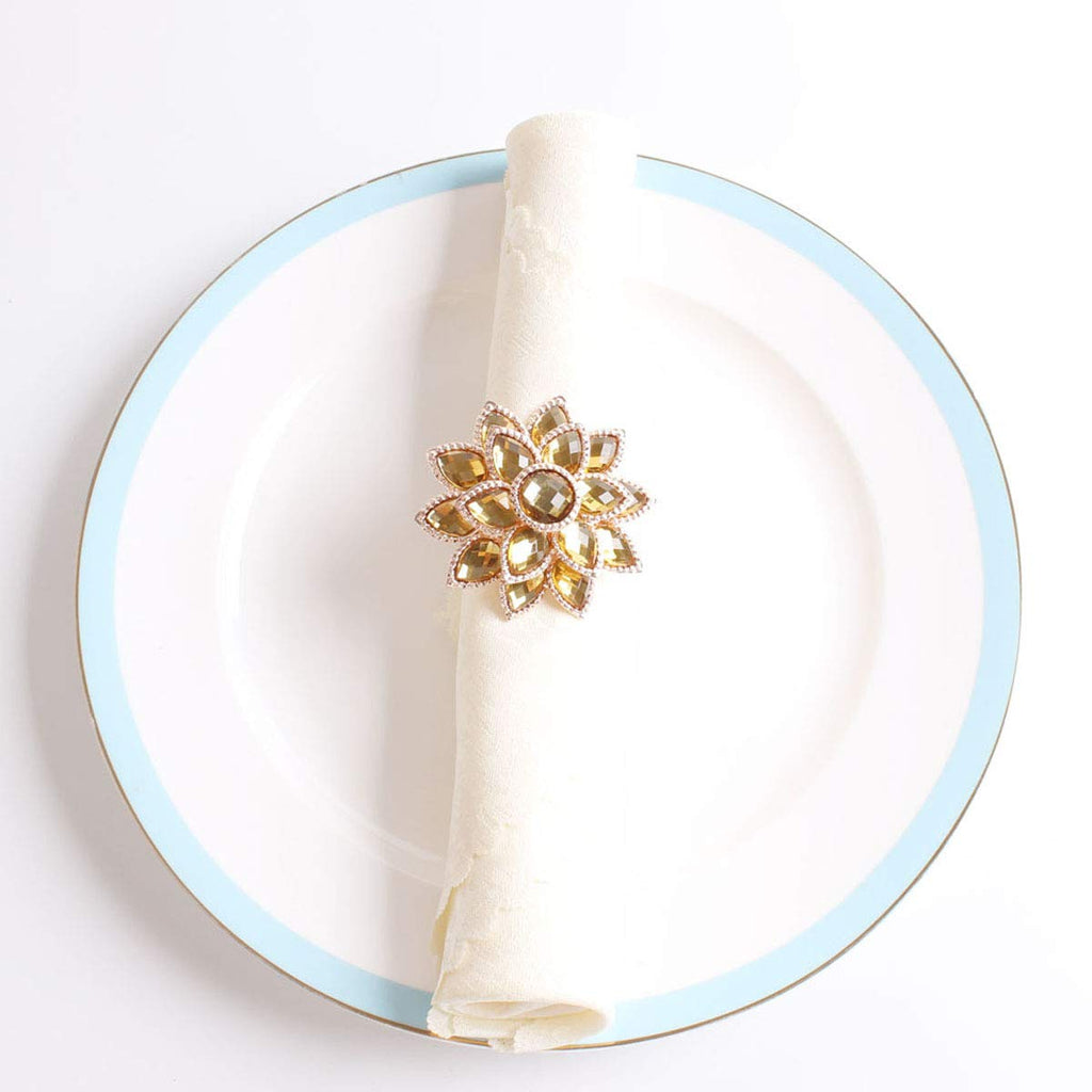 Fennco Styles Rhinestone Crystal Flower Napkin Rings Wedding Holiday Table Decoration - Set of 4 - Che Cose Belle