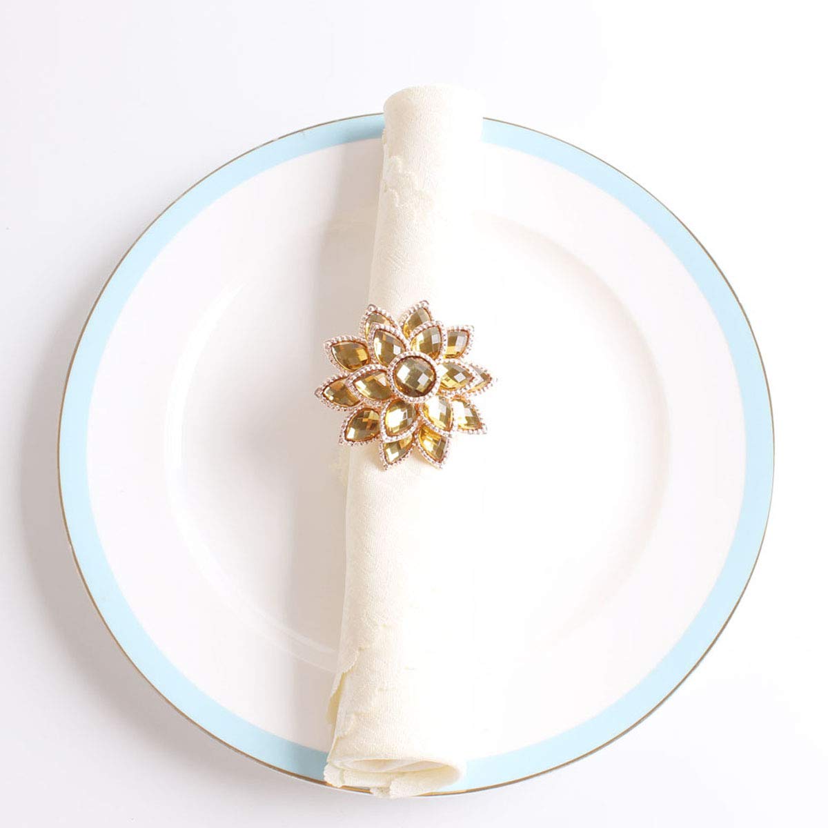Fennco Styles Rhinestone Crystal Flower Napkin Rings Wedding Holiday Table Decoration - Set of 4 - Che Cose Belle