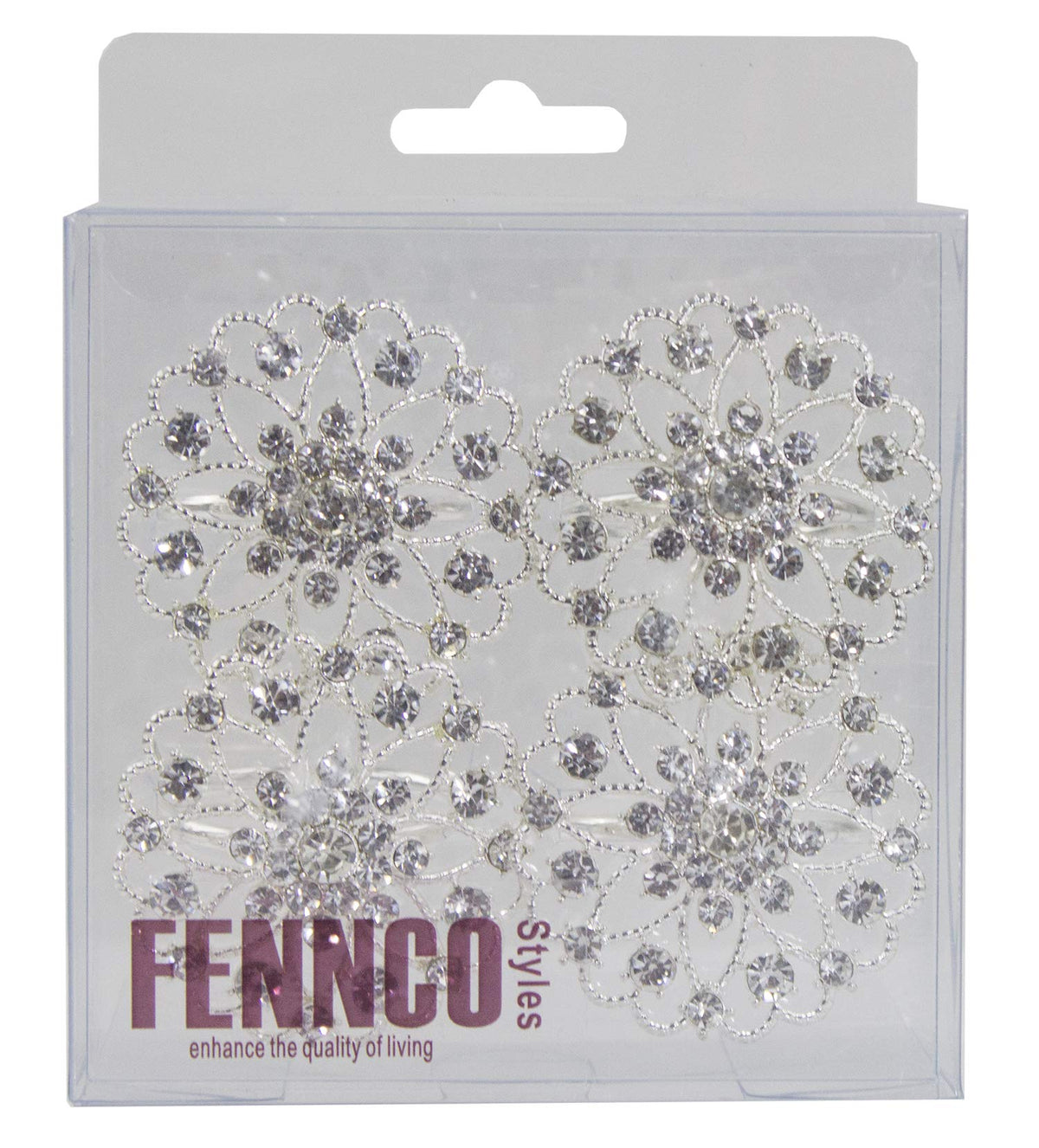 Fennco Styles Rhinestone Crystal Flower Napkin Rings Wedding Holiday Table Decoration - Set of 4 - Che Cose Belle