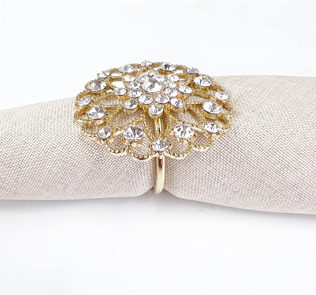 Fennco Styles Rhinestone Crystal Flower Napkin Rings Wedding Holiday Table Decoration - Set of 4 - Che Cose Belle