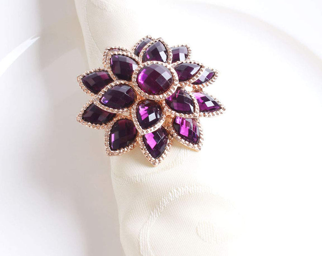 Fennco Styles Rhinestone Crystal Flower Napkin Rings Wedding Holiday Table Decoration - Set of 4 - Che Cose Belle
