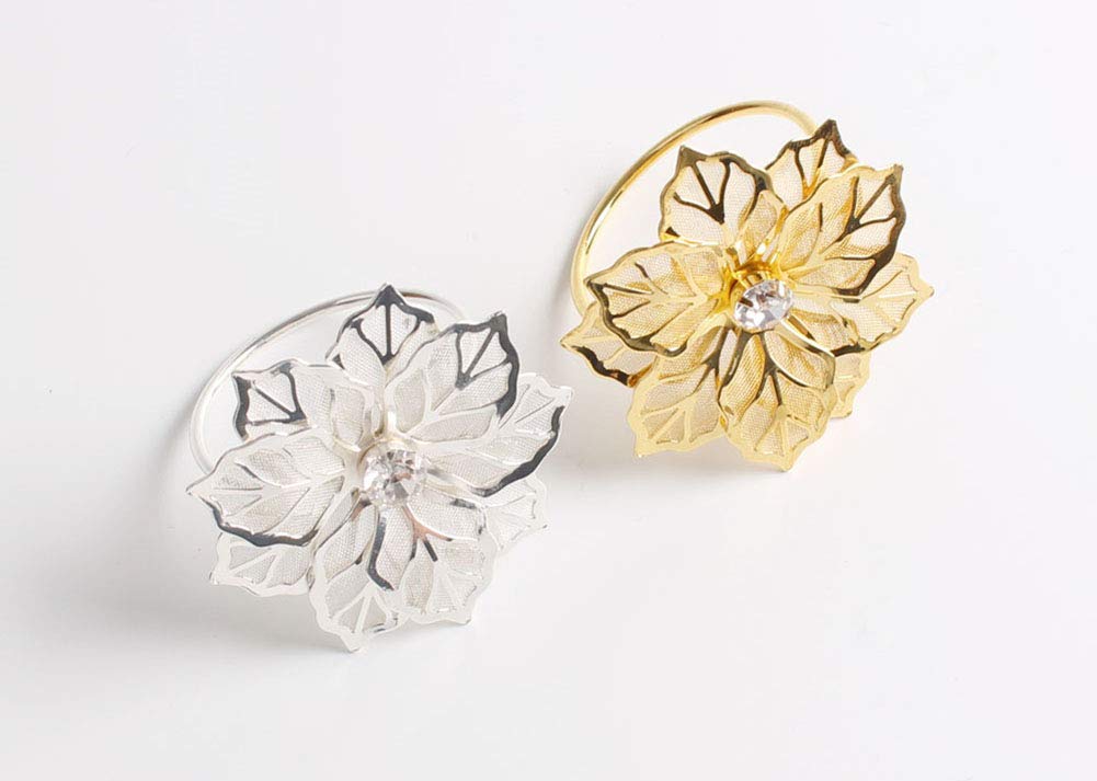 Fennco Styles Rhinestone Crystal Flower Napkin Rings Wedding Holiday Table Decoration - Set of 4 - Che Cose Belle