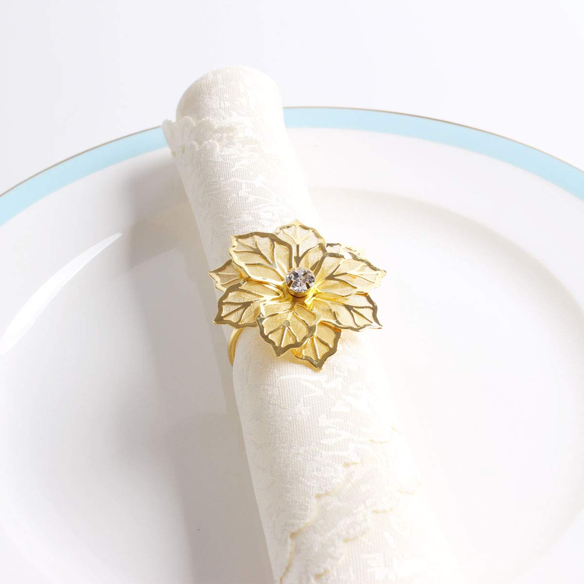 Fennco Styles Rhinestone Crystal Flower Napkin Rings Wedding Holiday Table Decoration - Set of 4 - Che Cose Belle