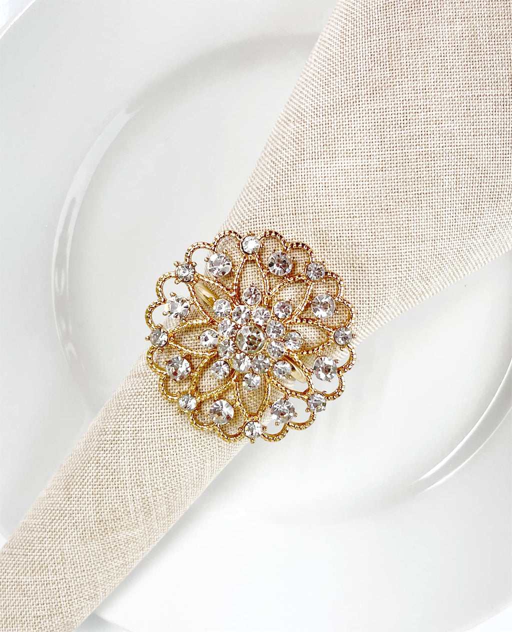 Fennco Styles Rhinestone Crystal Flower Napkin Rings Wedding Holiday Table Decoration - Set of 4 - Che Cose Belle