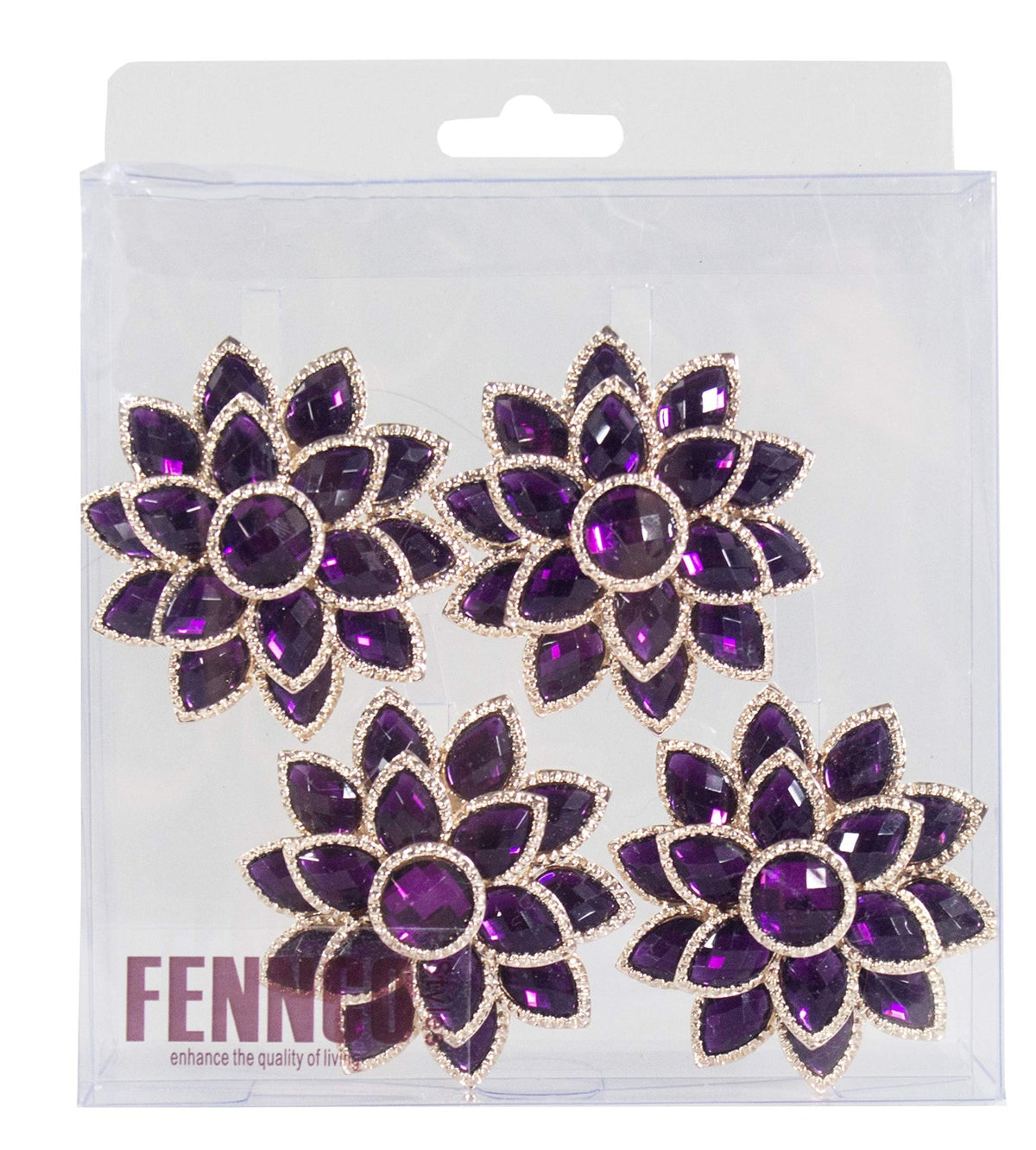 Fennco Styles Rhinestone Crystal Flower Napkin Rings Wedding Holiday Table Decoration - Set of 4 - Che Cose Belle