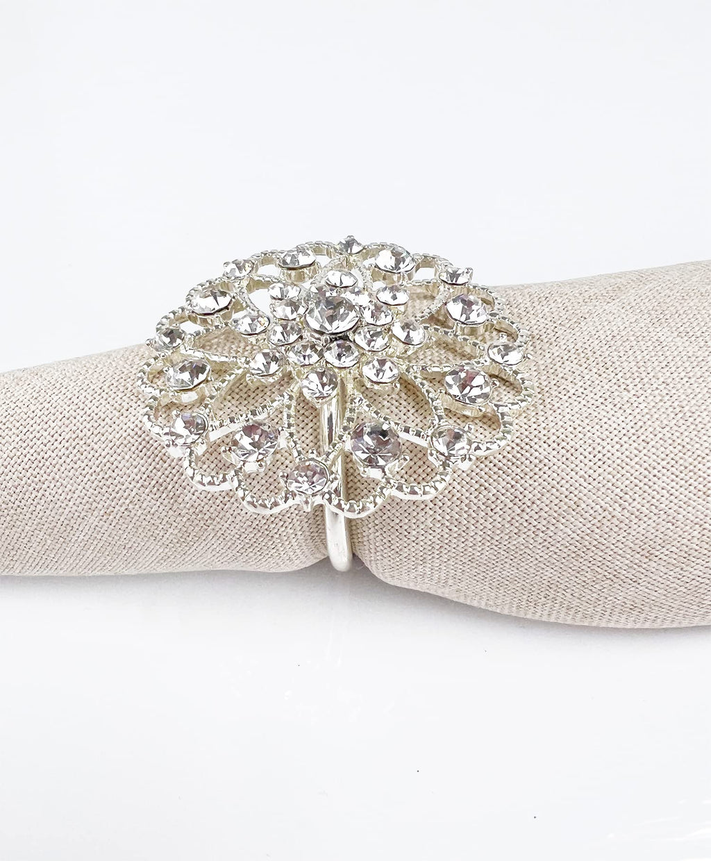 Fennco Styles Rhinestone Crystal Flower Napkin Rings Wedding Holiday Table Decoration - Set of 4 - Che Cose Belle