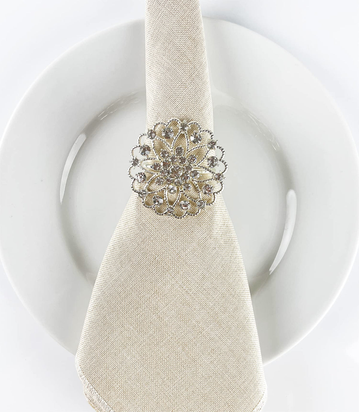 Fennco Styles Rhinestone Crystal Flower Napkin Rings Wedding Holiday Table Decoration - Set of 4 - Che Cose Belle