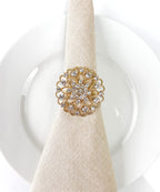 Fennco Styles Rhinestone Crystal Flower Napkin Rings Wedding Holiday Table Decoration - Set of 4 - Che Cose Belle