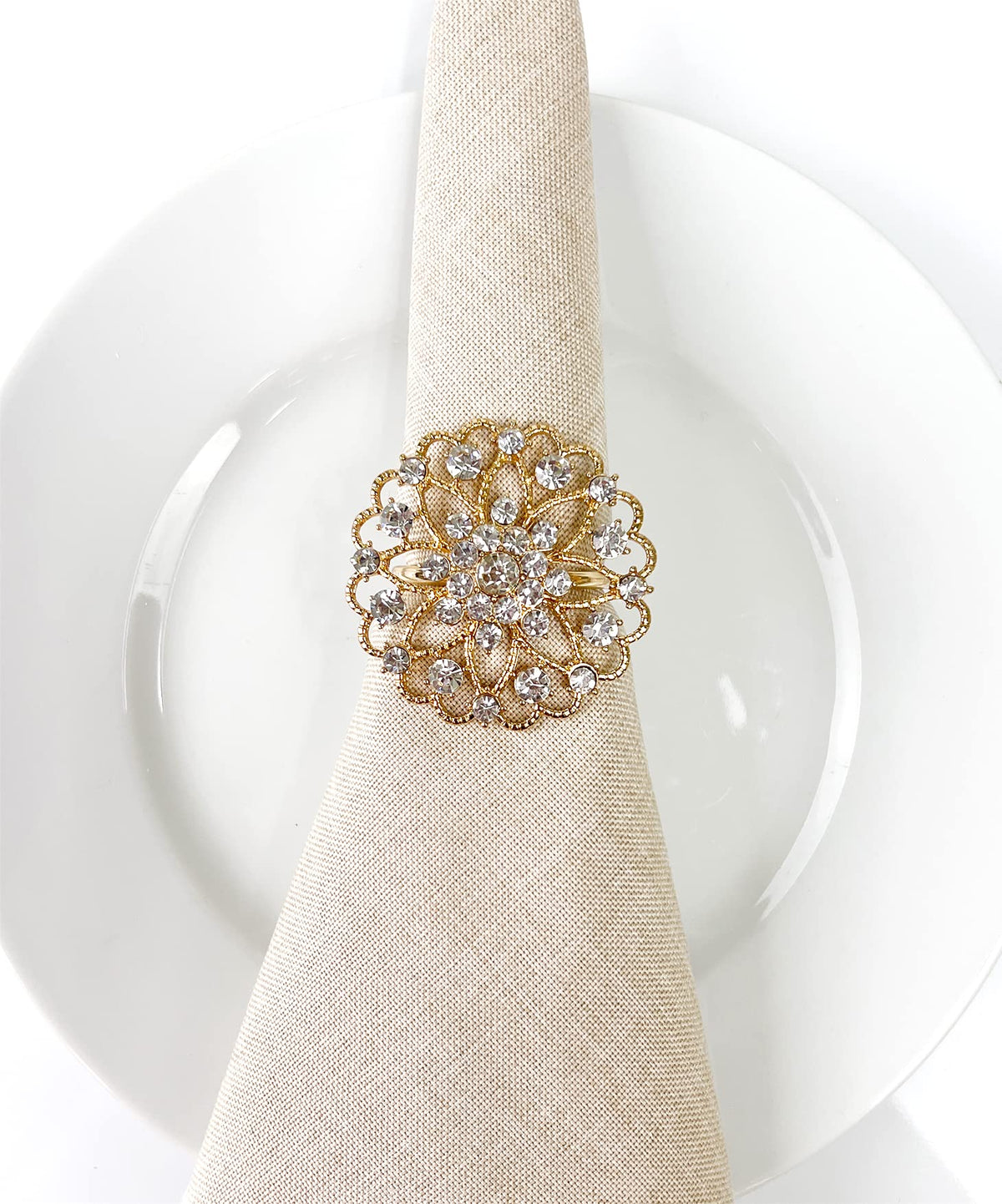 Fennco Styles Rhinestone Crystal Flower Napkin Rings Wedding Holiday Table Decoration - Set of 4 - Che Cose Belle