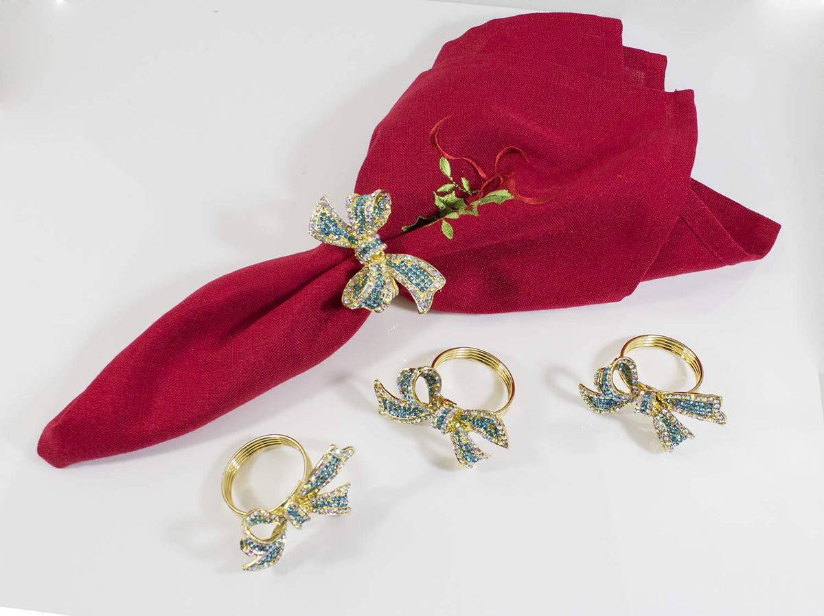 Fennco Styles Stunning Crystal Bowknot Gold-Plated Napkin Rings Wedding Holiday Table Decoration - Set of 4 - Che Cose Belle