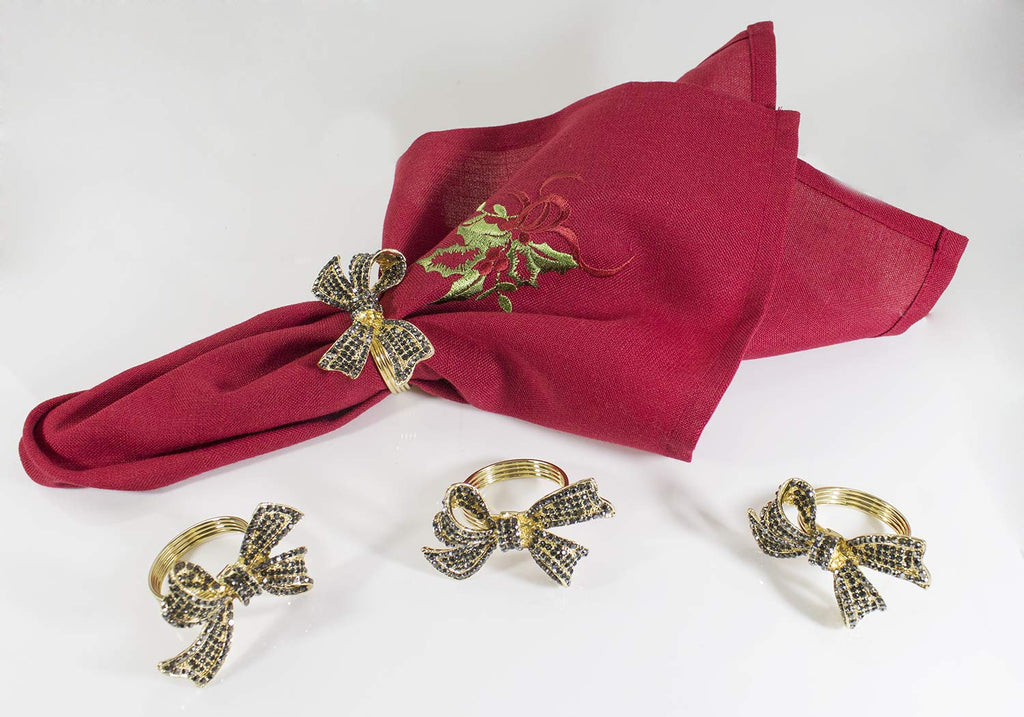 Fennco Styles Stunning Crystal Bowknot Gold-Plated Napkin Rings Wedding Holiday Table Decoration - Set of 4 - Che Cose Belle