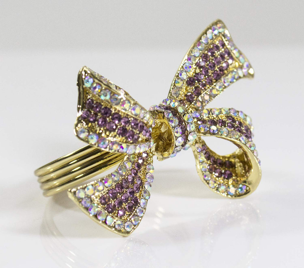 Fennco Styles Stunning Crystal Bowknot Gold-Plated Napkin Rings Wedding Holiday Table Decoration - Set of 4 - Che Cose Belle