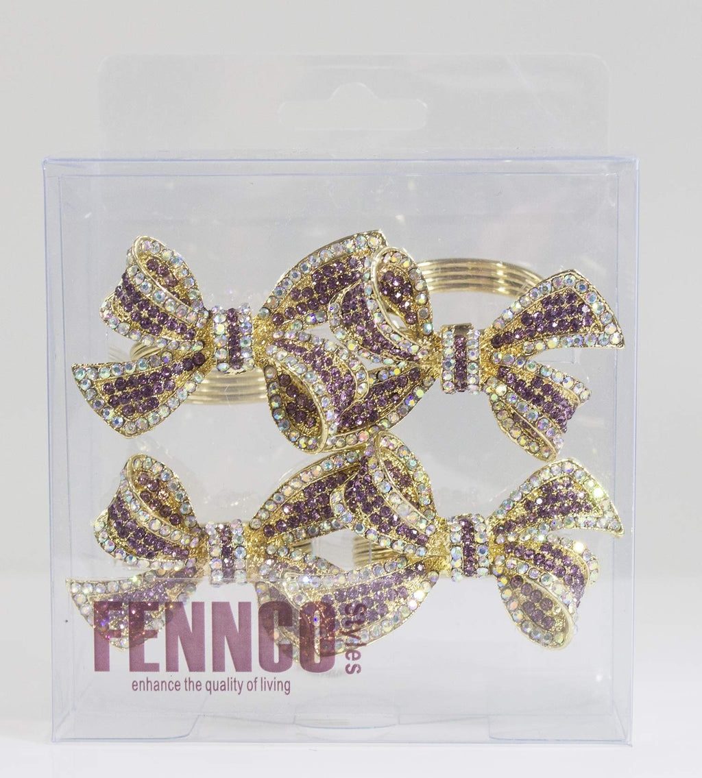 Fennco Styles Stunning Crystal Bowknot Gold-Plated Napkin Rings Wedding Holiday Table Decoration - Set of 4 - Che Cose Belle