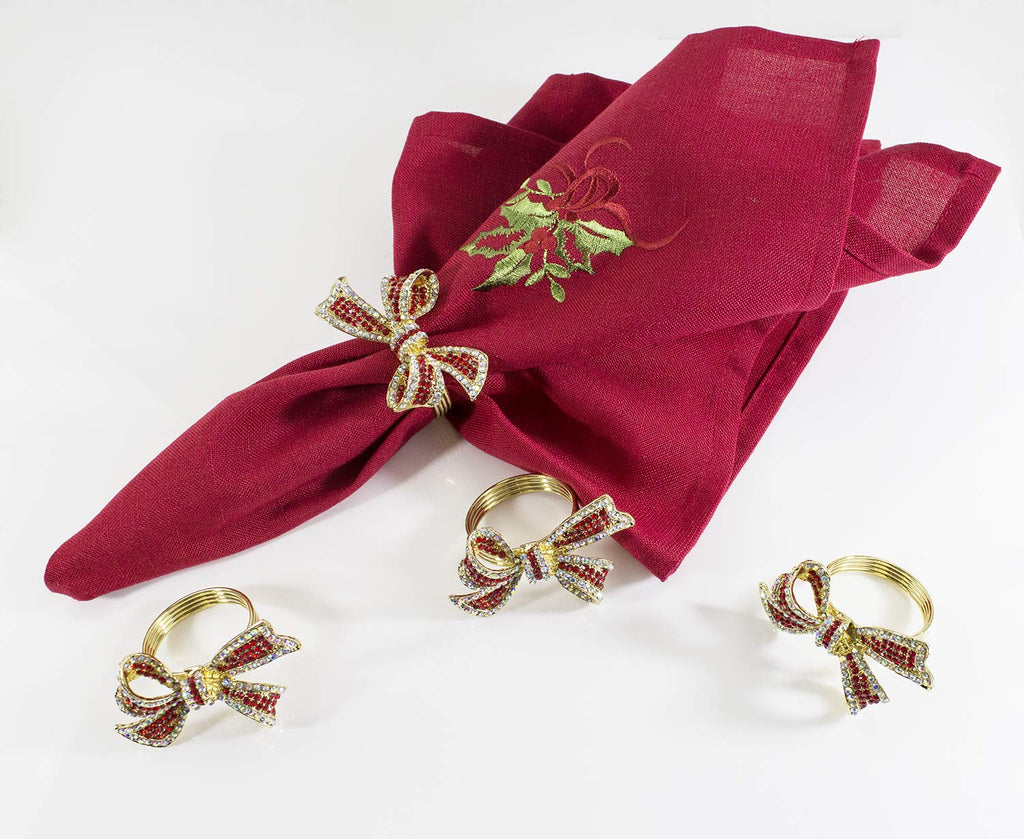 Fennco Styles Stunning Crystal Bowknot Gold-Plated Napkin Rings Wedding Holiday Table Decoration - Set of 4 - Che Cose Belle