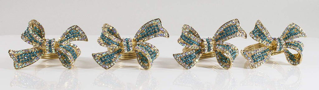 Fennco Styles Stunning Crystal Bowknot Gold-Plated Napkin Rings Wedding Holiday Table Decoration - Set of 4 - Che Cose Belle