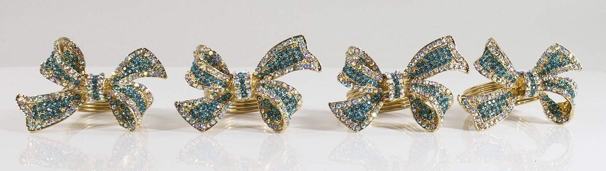 Fennco Styles Stunning Crystal Bowknot Gold-Plated Napkin Rings Wedding Holiday Table Decoration - Set of 4 - Che Cose Belle