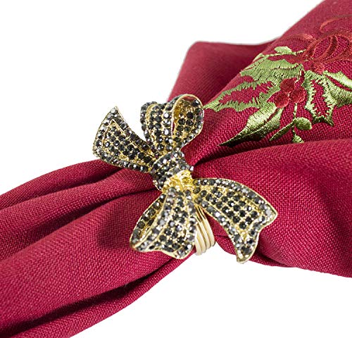 Fennco Styles Stunning Crystal Bowknot Gold-Plated Napkin Rings Wedding Holiday Table Decoration - Set of 4 - Che Cose Belle