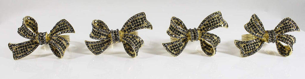 Fennco Styles Stunning Crystal Bowknot Gold-Plated Napkin Rings Wedding Holiday Table Decoration - Set of 4 - Che Cose Belle