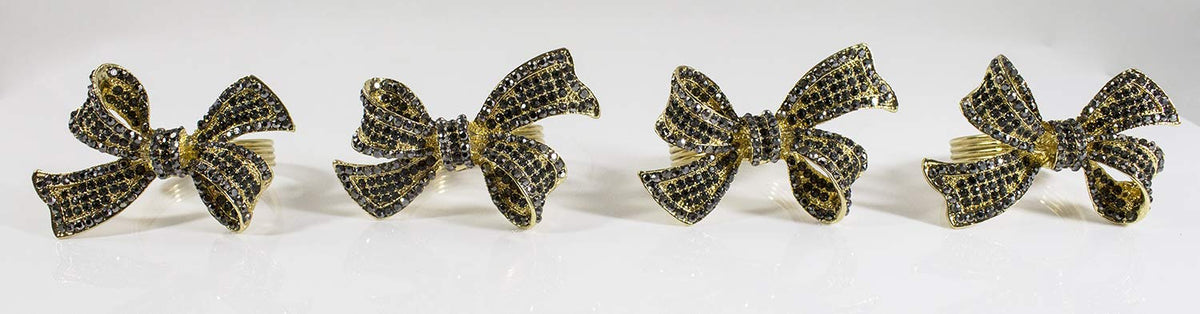 Fennco Styles Stunning Crystal Bowknot Gold-Plated Napkin Rings Wedding Holiday Table Decoration - Set of 4 - Che Cose Belle