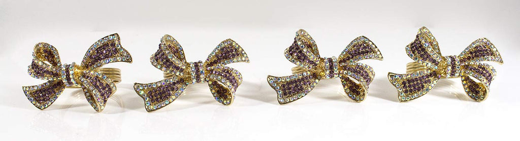 Fennco Styles Stunning Crystal Bowknot Gold-Plated Napkin Rings Wedding Holiday Table Decoration - Set of 4 - Che Cose Belle