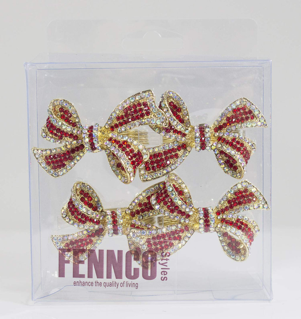Fennco Styles Stunning Crystal Bowknot Gold-Plated Napkin Rings Wedding Holiday Table Decoration - Set of 4 - Che Cose Belle