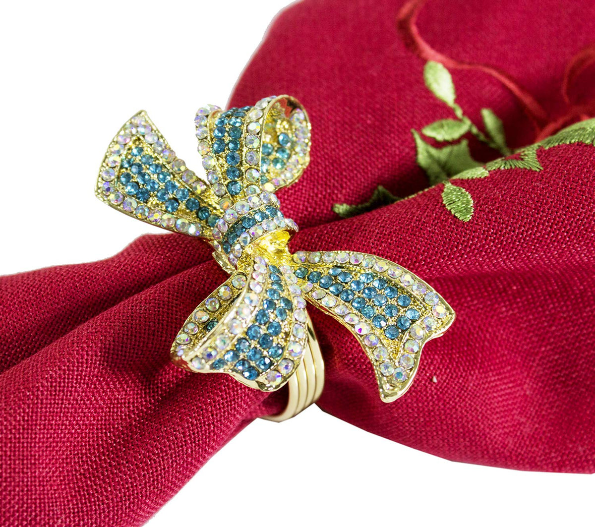 Fennco Styles Stunning Crystal Bowknot Gold-Plated Napkin Rings Wedding Holiday Table Decoration - Set of 4 - Che Cose Belle