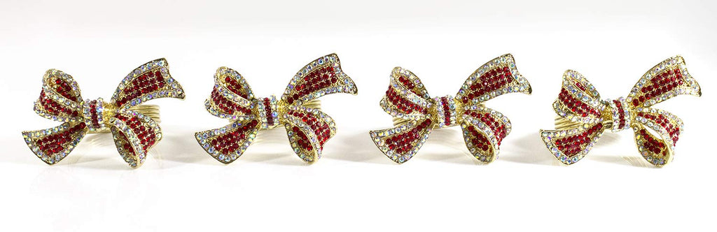 Fennco Styles Stunning Crystal Bowknot Gold-Plated Napkin Rings Wedding Holiday Table Decoration - Set of 4 - Che Cose Belle
