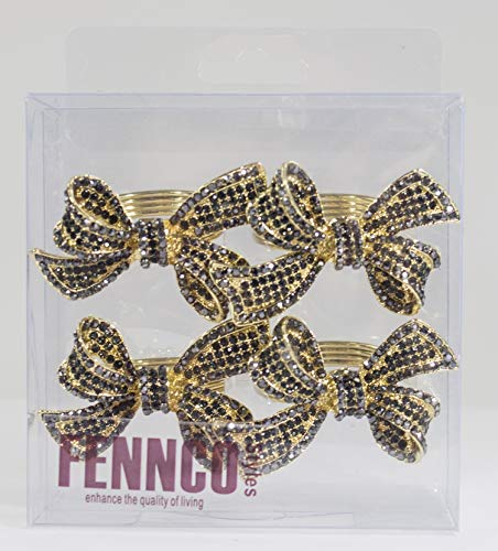 Fennco Styles Stunning Crystal Bowknot Gold-Plated Napkin Rings Wedding Holiday Table Decoration - Set of 4 - Che Cose Belle