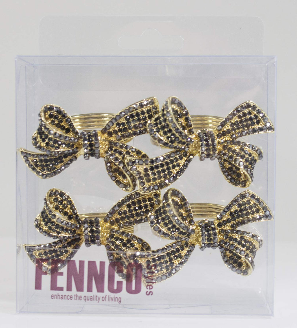 Fennco Styles Stunning Crystal Bowknot Gold-Plated Napkin Rings Wedding Holiday Table Decoration - Set of 4 - Che Cose Belle