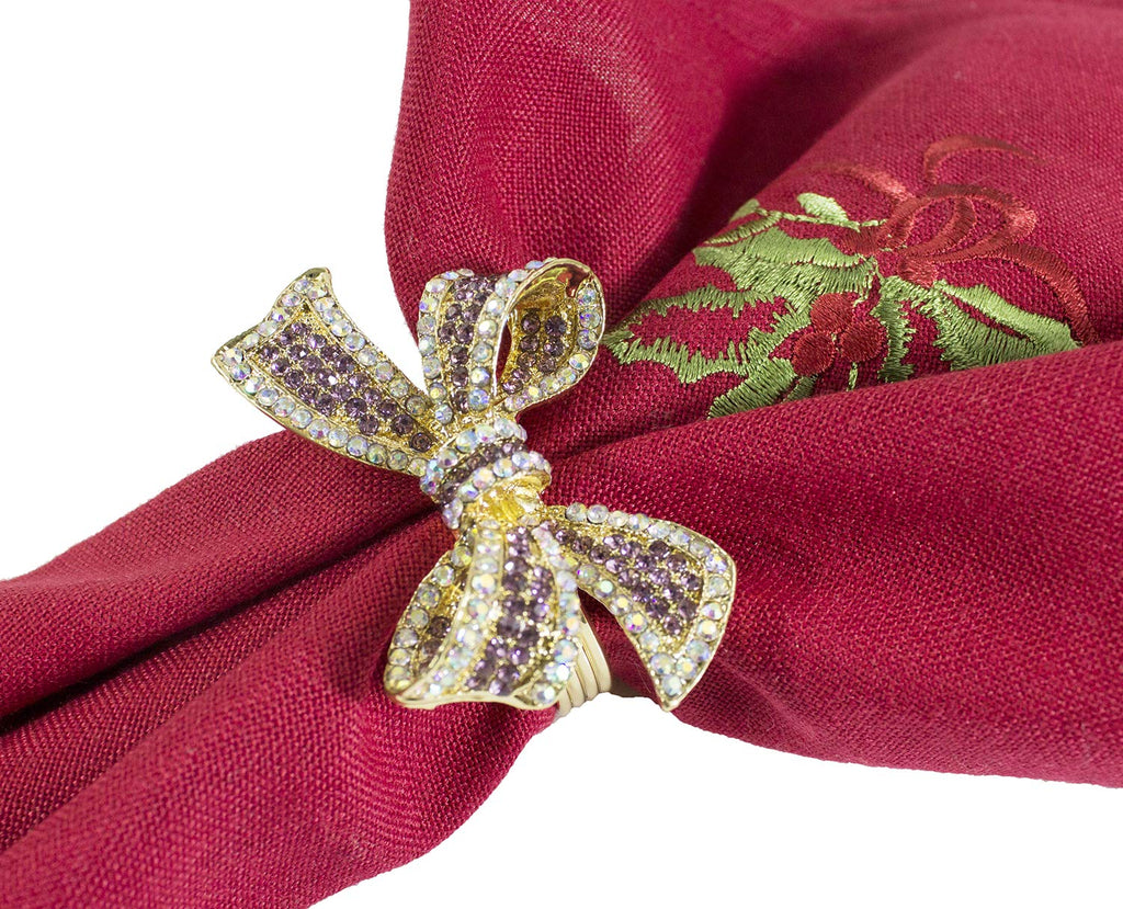 Fennco Styles Stunning Crystal Bowknot Gold-Plated Napkin Rings Wedding Holiday Table Decoration - Set of 4 - Che Cose Belle