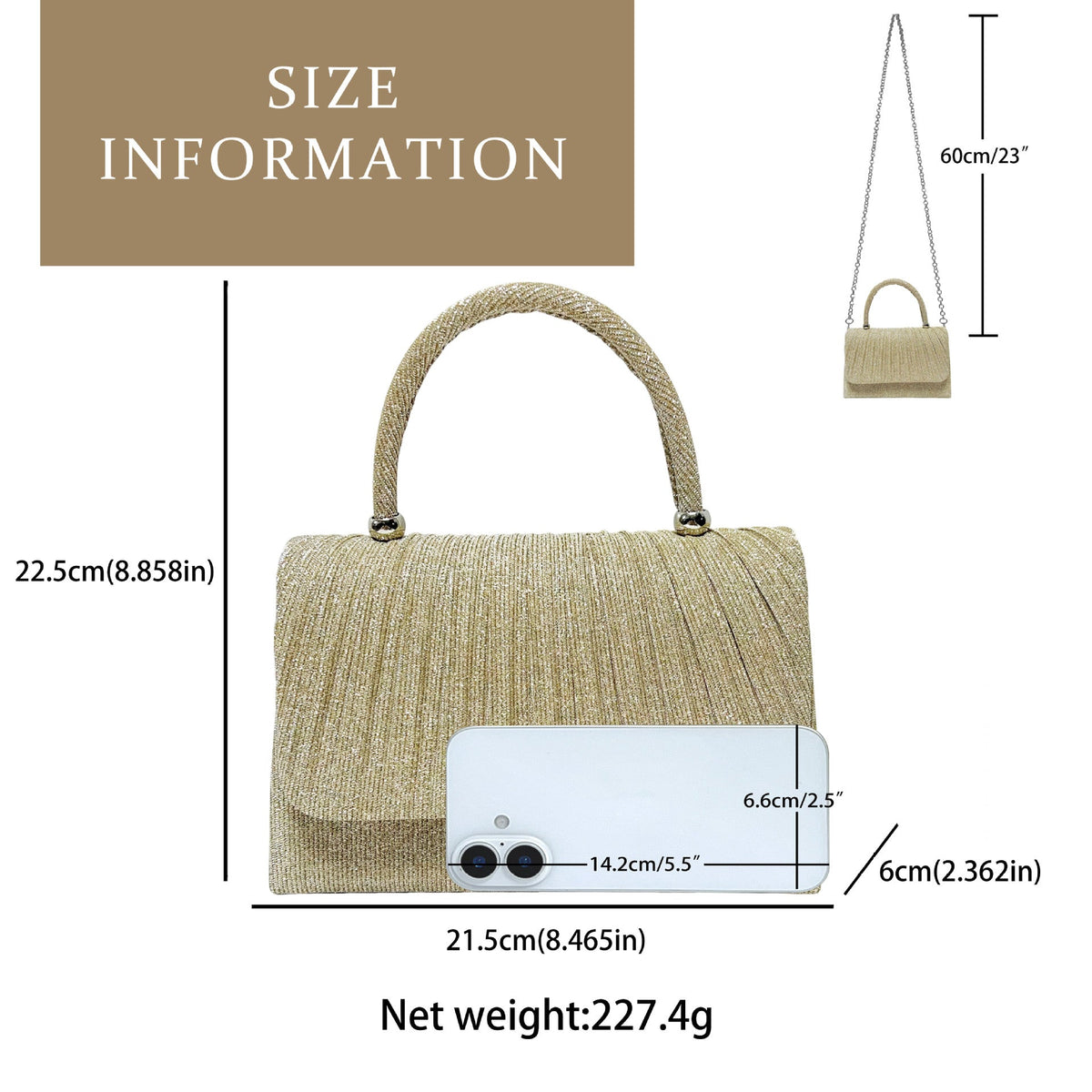 Festival Gold Crinkle Handbag - Party Must-Have Dressy Clutch, Elegant Shoulder Bag For Banquet And Evening - Che Cose Belle