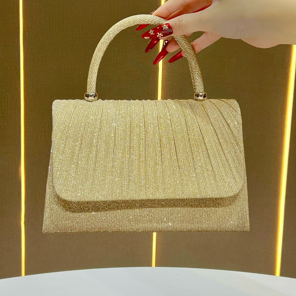 Festival Gold Crinkle Handbag - Party Must-Have Dressy Clutch, Elegant Shoulder Bag For Banquet And Evening - Che Cose Belle