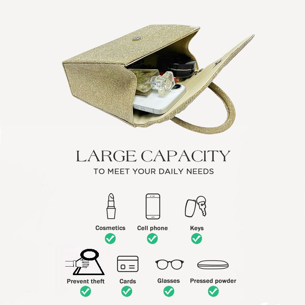 Festival Gold Crinkle Handbag - Party Must-Have Dressy Clutch, Elegant Shoulder Bag For Banquet And Evening - Che Cose Belle