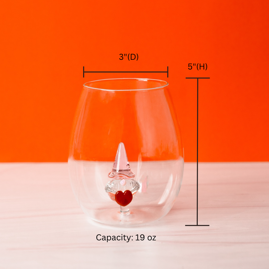 3D Gnome Heart Stemless Wine Glasses