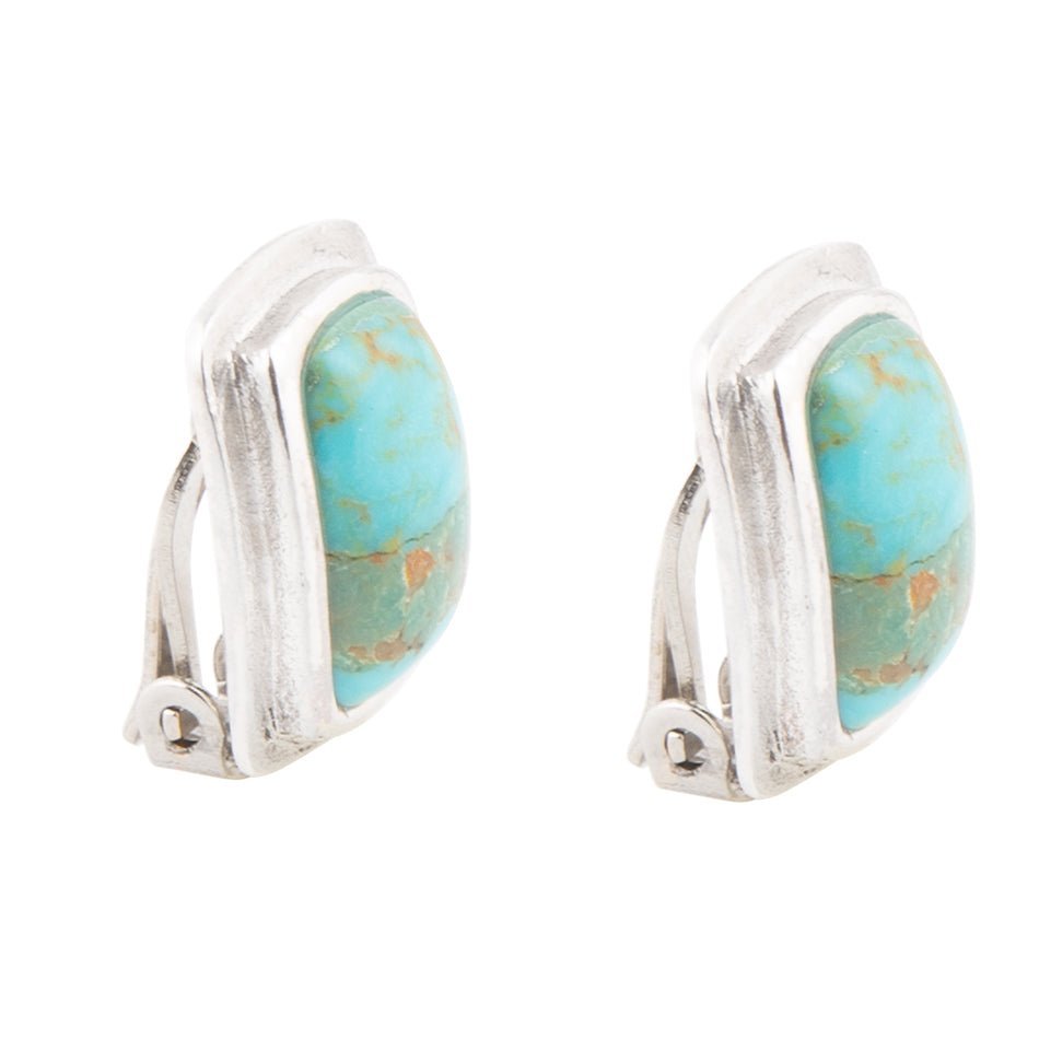 Fiji Isles Blue Turquoise Sterling Silver Clip Earrings - Che Cose Belle