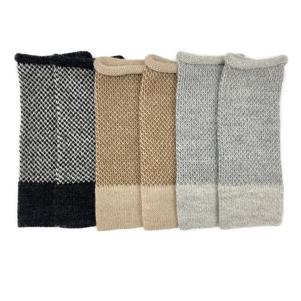 Fingerless Alpaca Gloves Camel Interwoven Long Wrist Warmers With Thumb Slit