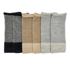 Fingerless Alpaca Gloves Camel Interwoven Long Wrist Warmers With Thumb Slit