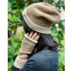 Fingerless Alpaca Gloves Camel Interwoven Long Wrist Warmers With Thumb Slit