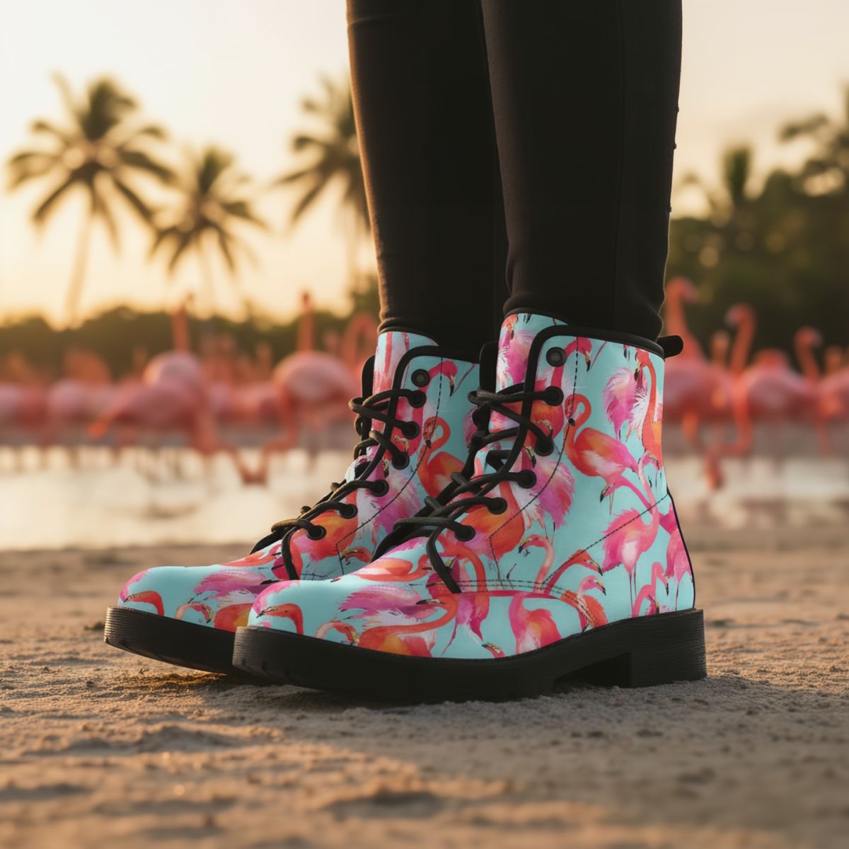 Flamingo Flock Leather Boots - Che Cose Belle