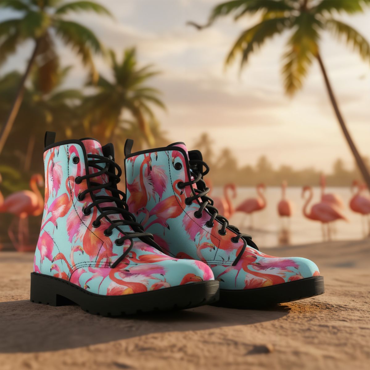 Flamingo Flock Leather Boots - Che Cose Belle