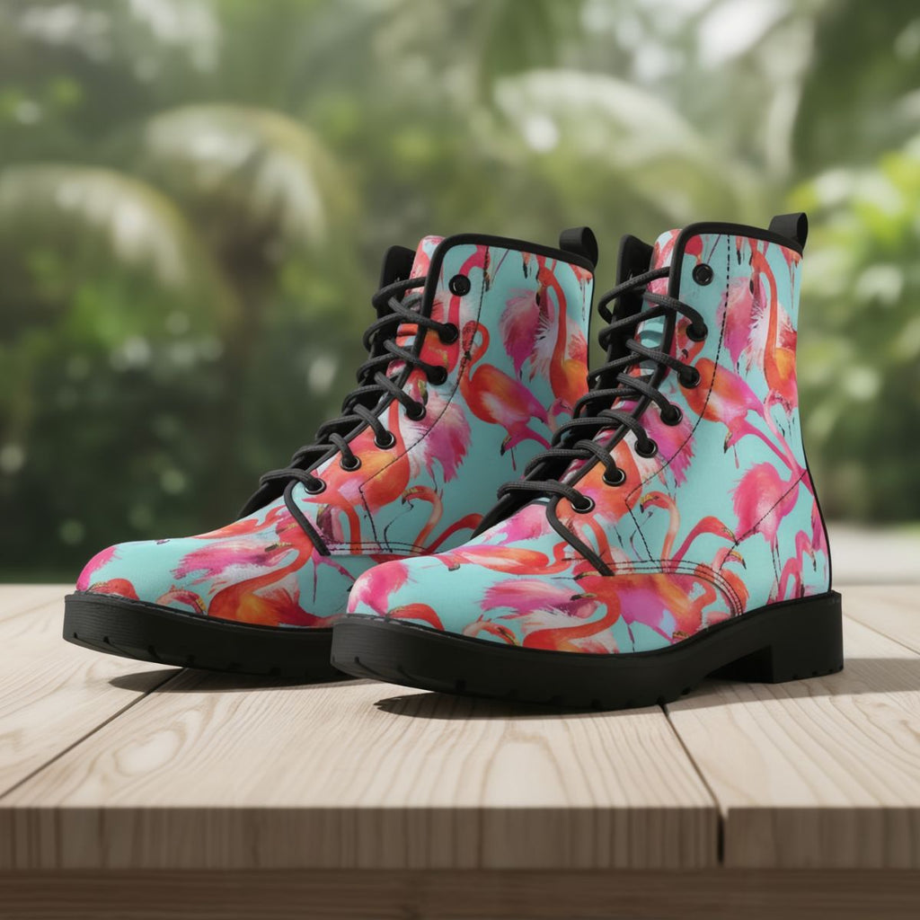 Flamingo Flock Leather Boots - Che Cose Belle