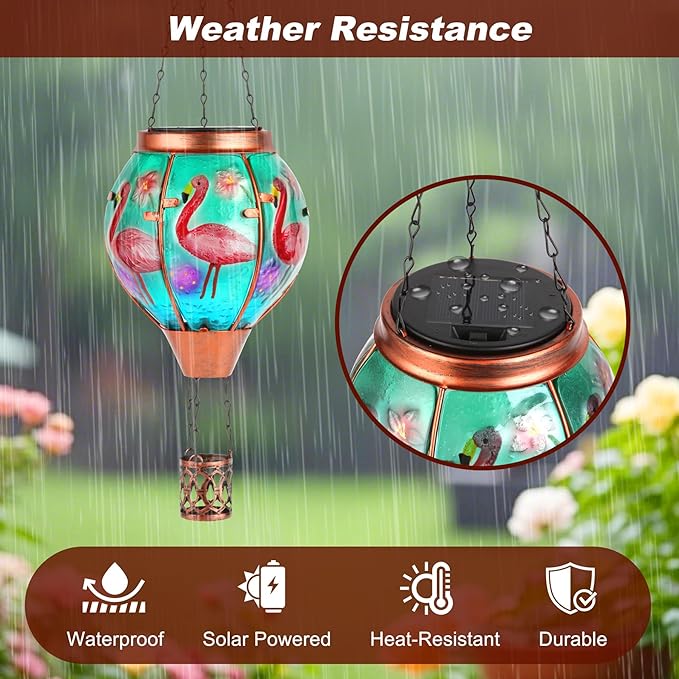 Flamingo Solar Hot Air Balloon Lantern,Outdoor Decor with Flame Lights Waterproof, Hanging for Garden Yard Lawn Patio, Unique Gifts for Women Mom Grandma Gardener for Mother'Day Christmas - Che Cose Belle