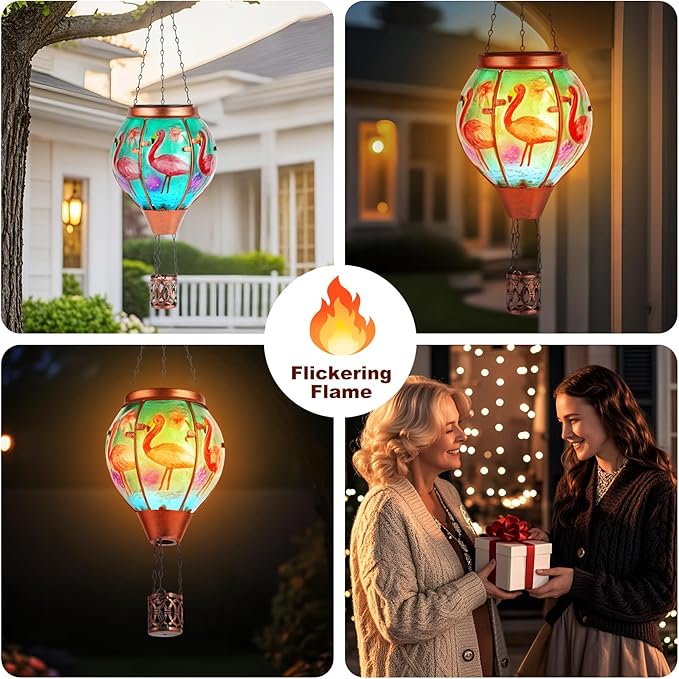 Flamingo Solar Hot Air Balloon Lantern,Outdoor Decor with Flame Lights Waterproof, Hanging for Garden Yard Lawn Patio, Unique Gifts for Women Mom Grandma Gardener for Mother'Day Christmas - Che Cose Belle