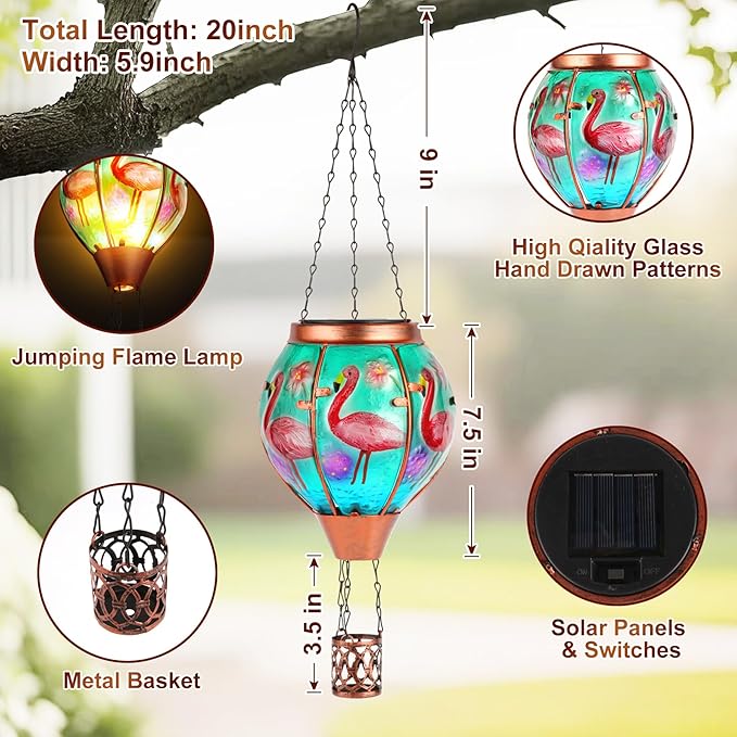 Flamingo Solar Hot Air Balloon Lantern,Outdoor Decor with Flame Lights Waterproof, Hanging for Garden Yard Lawn Patio, Unique Gifts for Women Mom Grandma Gardener for Mother'Day Christmas - Che Cose Belle