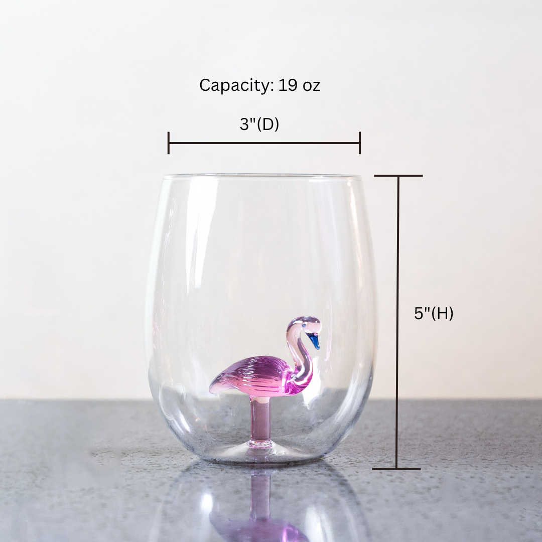 3D Flamingo Stemless Wine Glasses