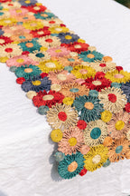 Fleur Raffia Flower Table Runner, Multicolor Flowers Woven Tabletop - Che Cose Belle